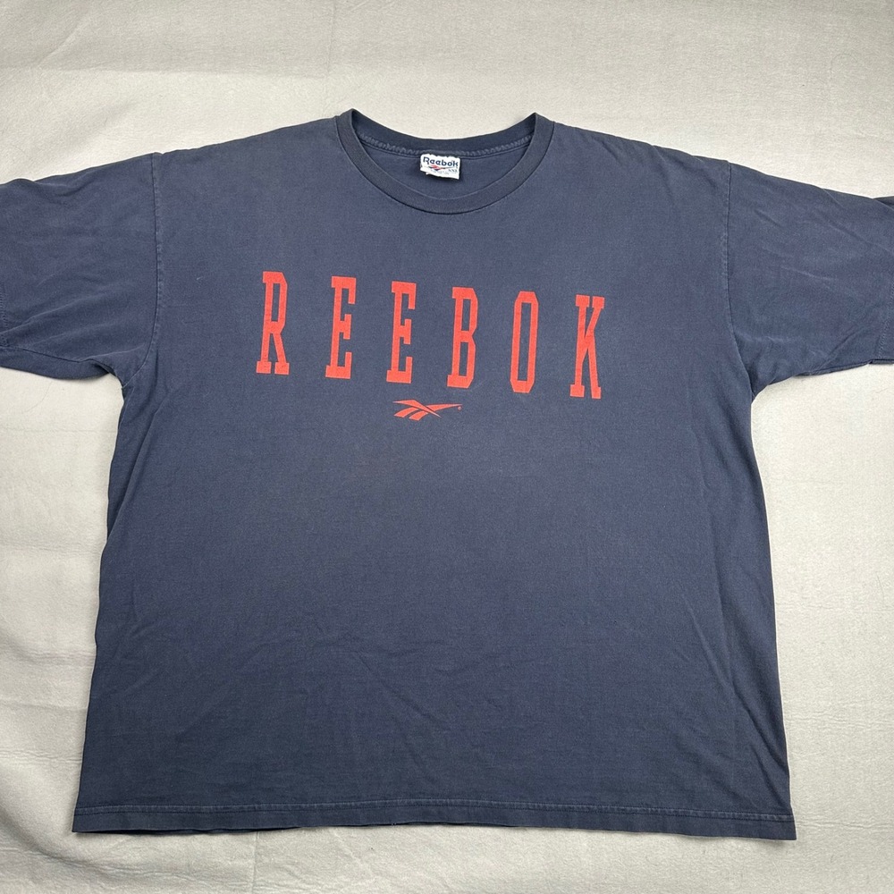 Reebok Vintage 90s Single Stitch T-Shirt XXL Navy Blue Red Logo Made in USA